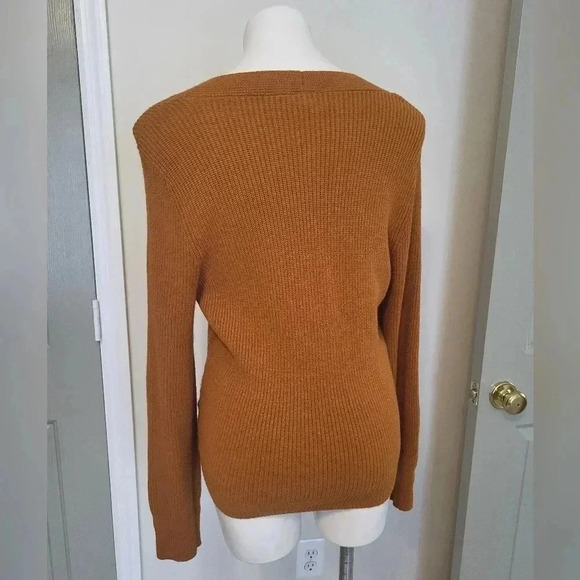Anthropologie Moth Freeport Rust Orange Front Tie Knot V-Neck Ribbed Sweater(M) - Picture 4 of 8